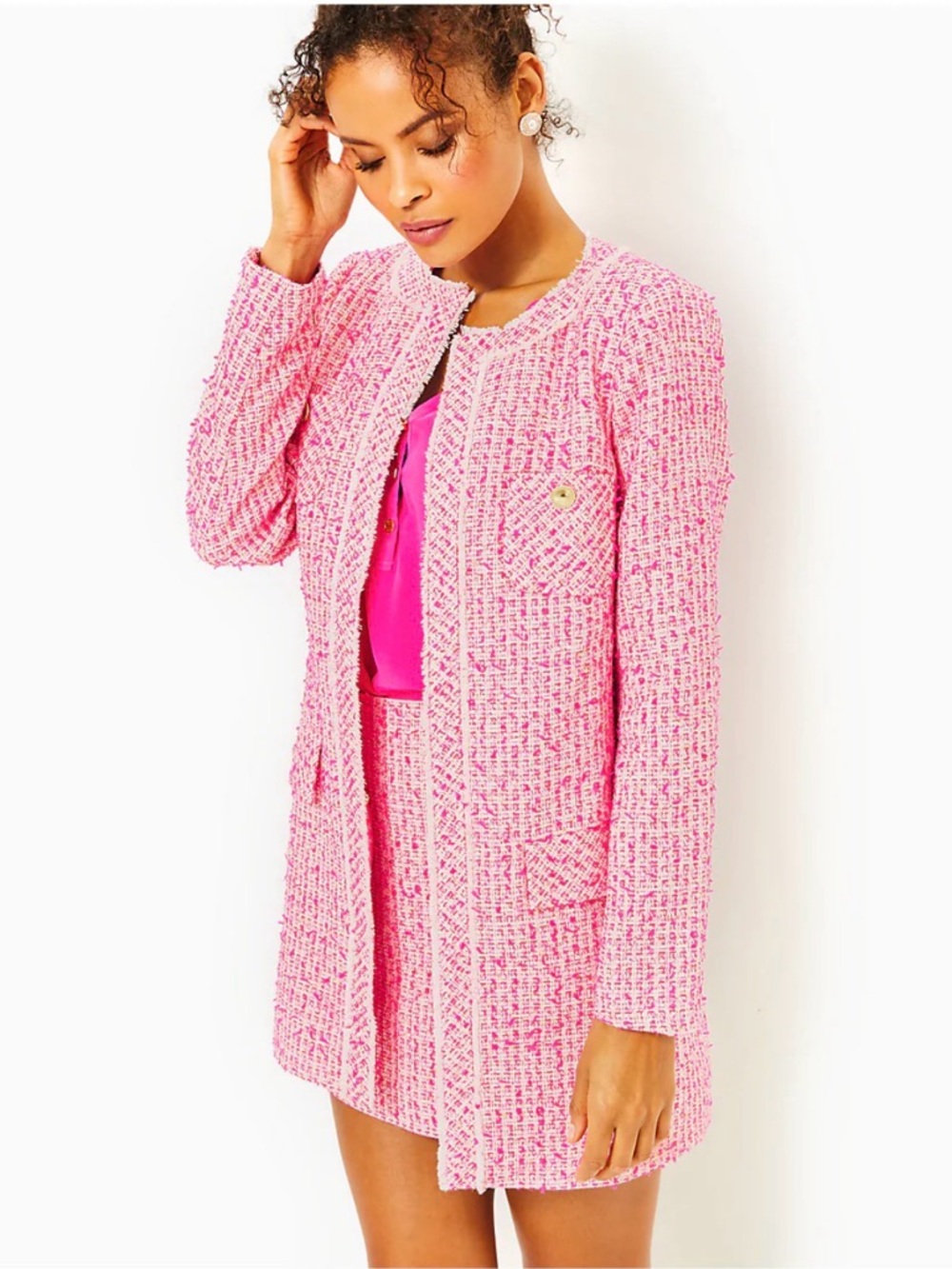 Lilly Pulitzer DASHIELLE JACKET, PINK PALMS FANTASY TWEED 00 nwt